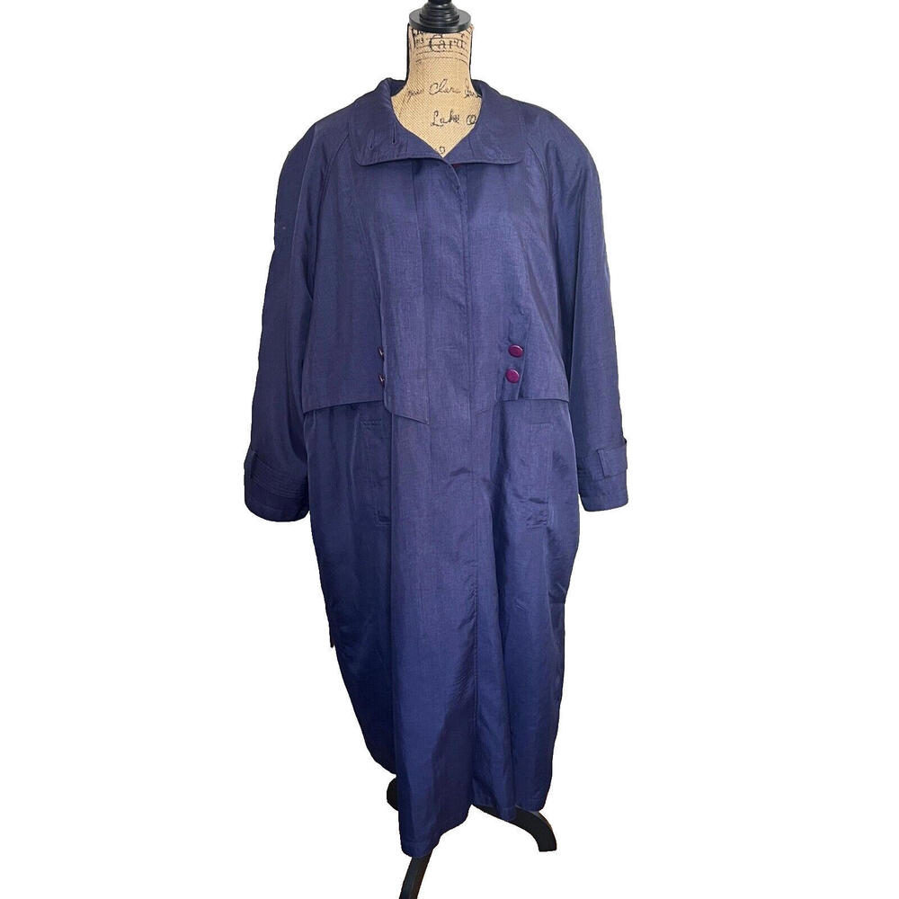 Komitor Vintage Purple Long Trench Rain‎ Coat Womens Plus Size 24W 90s